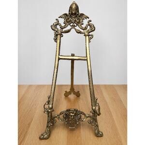 Vintage Baroque Style Bacchus Dionysus Brass Book Or Art Display Easel Stand 18”